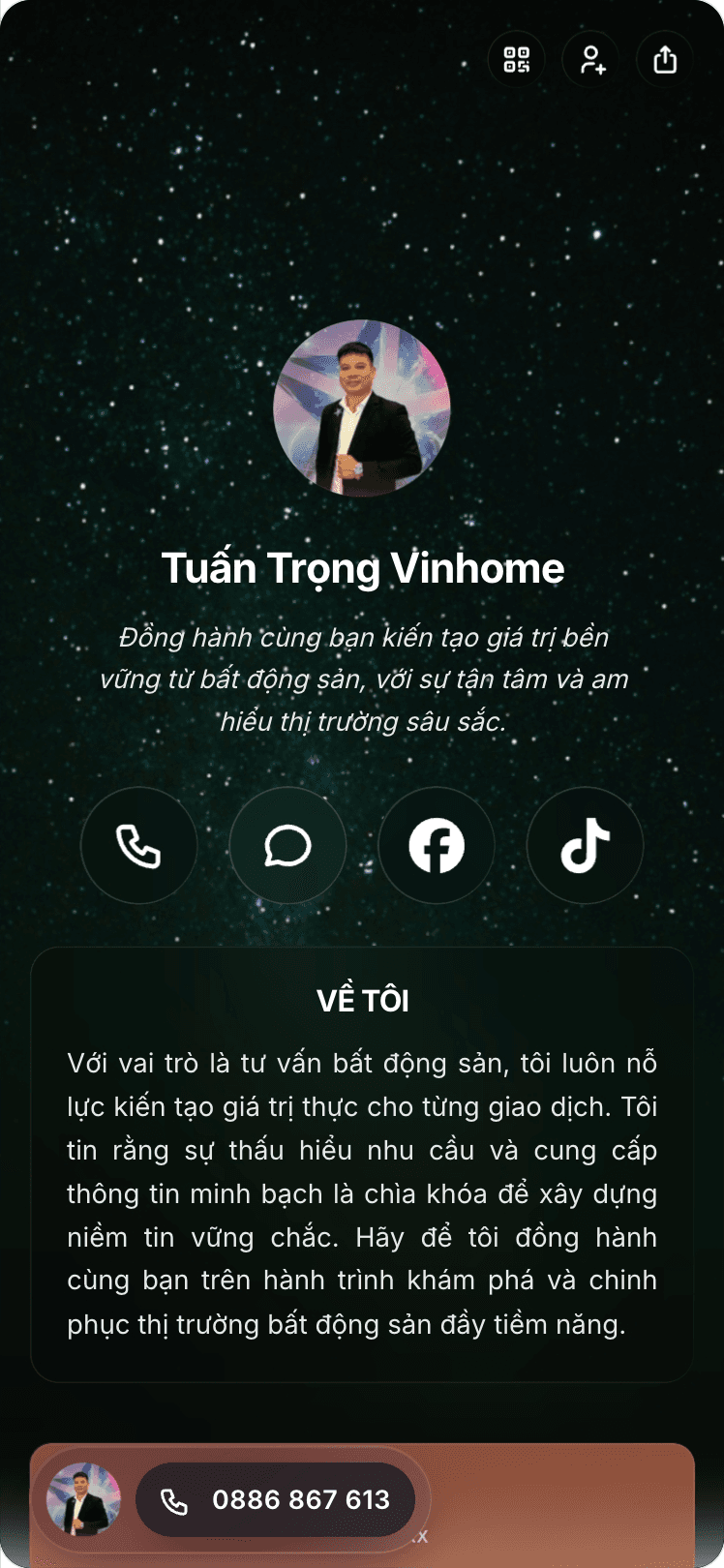 Card visit số mẫu của một môi giới bất động sản